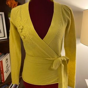 French Connection Yellow Lambswool wrap sweater